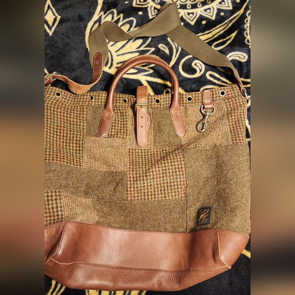 *RARE*Ralph Lauren Patchwork Leather & Wool Quilt Messenger bag - Picture 1 of 9